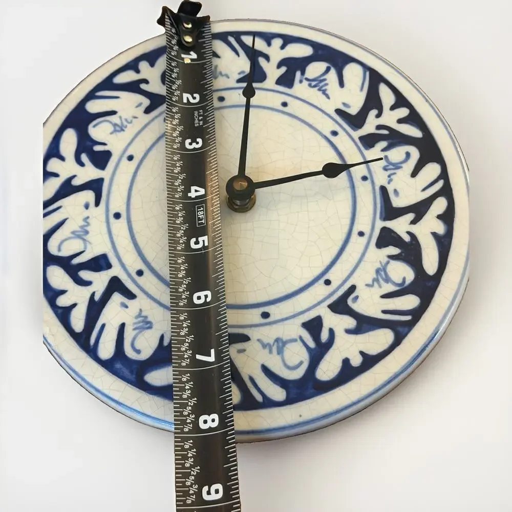 VTG 1988 Nash Pottery Dedham Bunny Clock Plate WORKS Signed NP Blue&White
